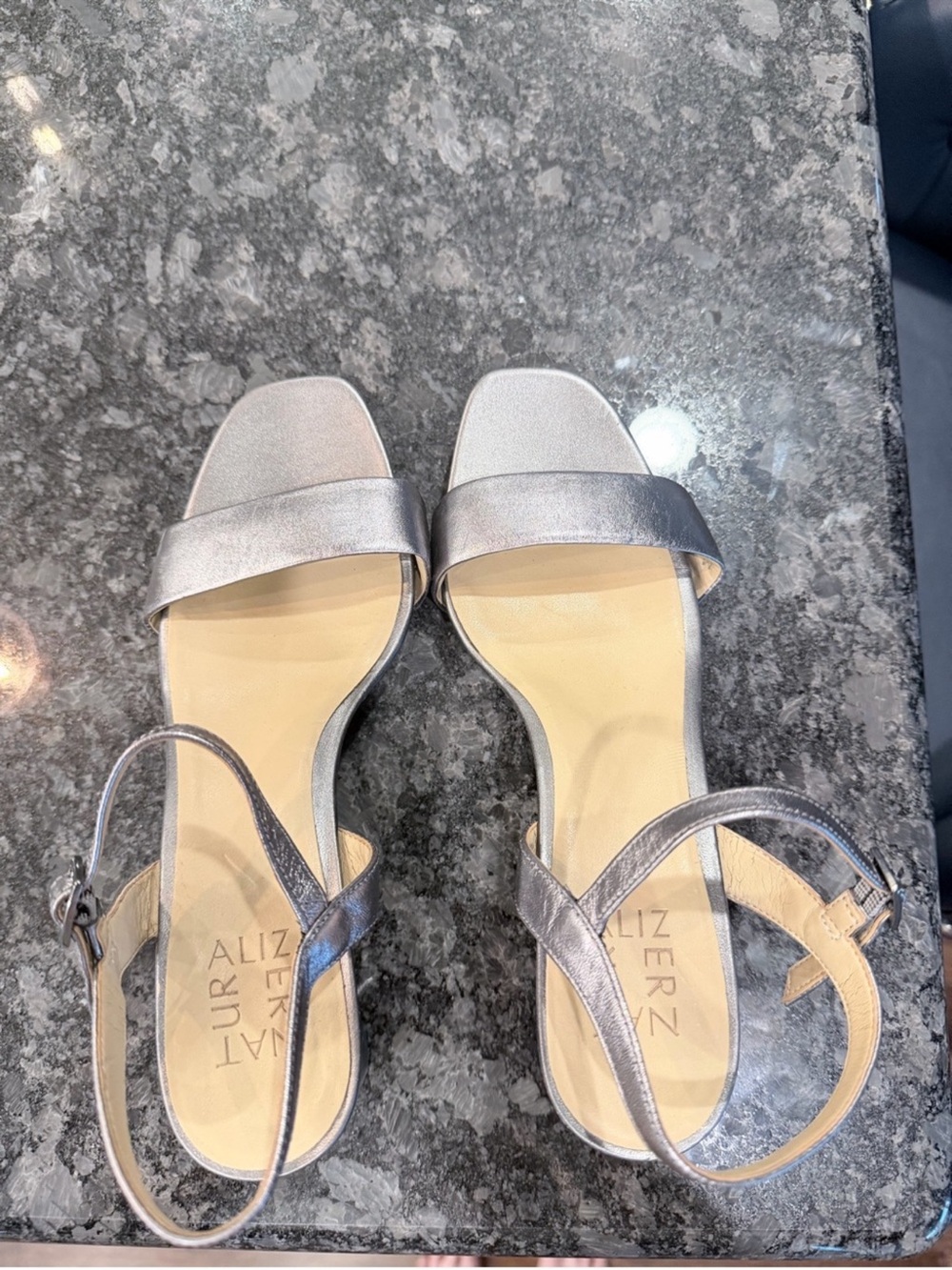 Naturalizer Ivy Metallic Silver Ankle-Strap Sandals - Picture 2 of 4